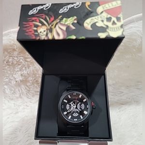 Ed Hardy Men’s Black Dial Watch Black Steel Strap, Mother Of Pearl . Brand New